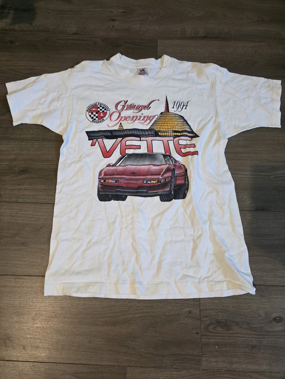 Fruit of the Loom White Graphic Tee with Red Car Print